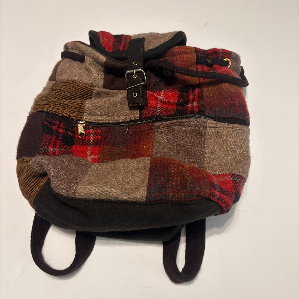 Vintage Wool Blend Patchwork Backpack Plaid Boho … - image 1